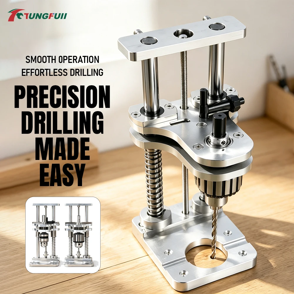 Tungfull Universal Hand Drill Fixing Bracket Spring Buffer Vertical Drilling Jig for Accurate DIY Wood Hole Machining
