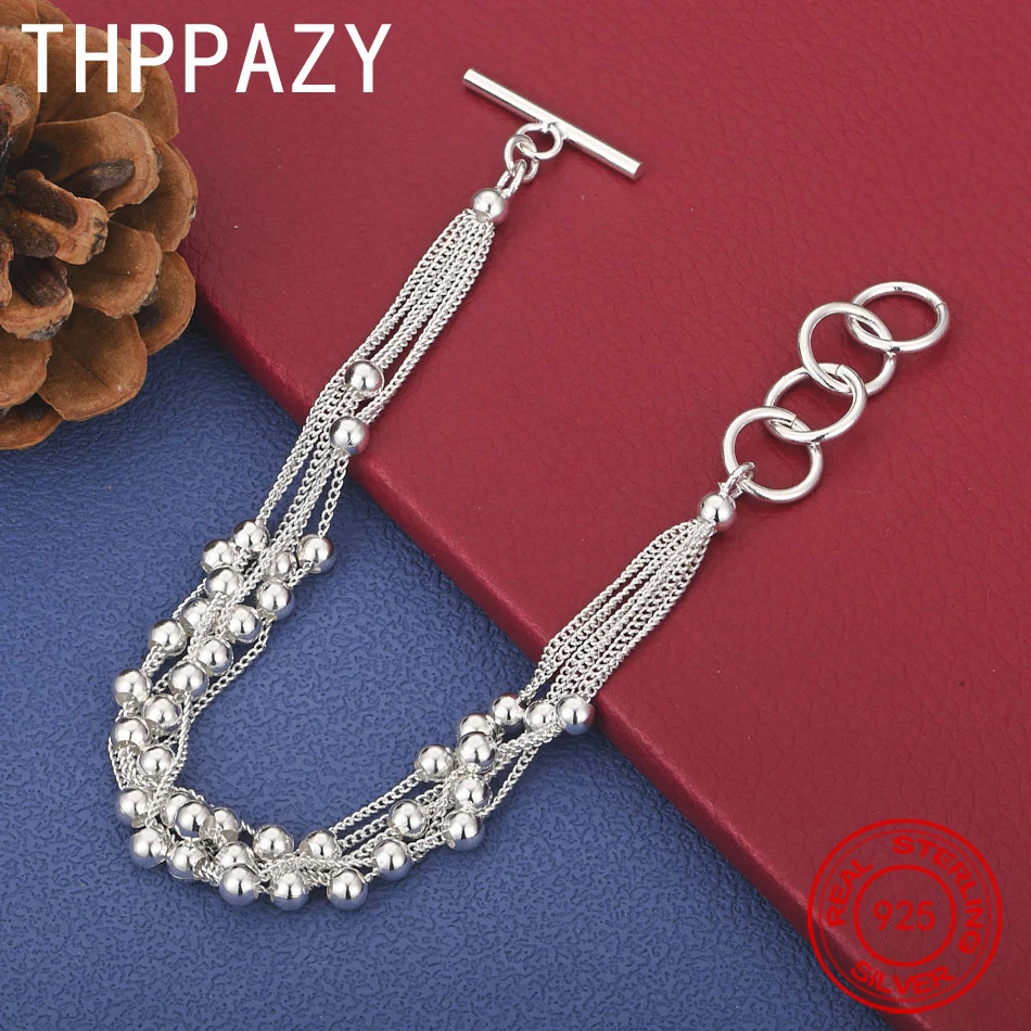 

THPPAZY 925 Sterling Silver Multi-Bead Bracelet Charm Engagement Wedding Party Fashion High Quality Jewelry Gift Versatile
