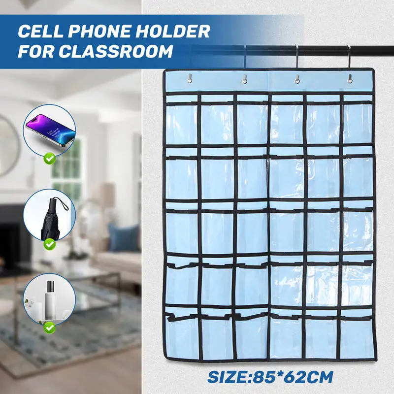 A21I-Pocket Chart For Calculator Holder, 30 Pocket Charts For Classroom 33.5 X 24.5 Inch Hanging Cell Phone Organizer