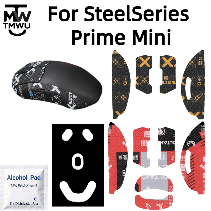 For SteelSeries Prime Mini Gaming Mouse Anti-Slip Grip Tape + Ice Mouse Feet Skates, Sweat Resistant Sticker, Pre-Cut Accessory