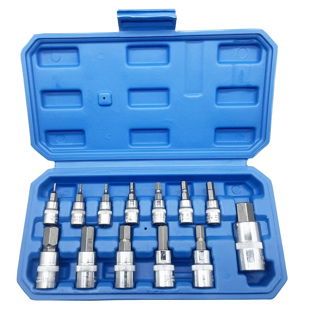 13Pcs Hex Bit Socket Set H2-H14,CRV Sockets 1/4inch,3/8inch & 1/2inch Drive For Hand Use Work On Cars Trucks