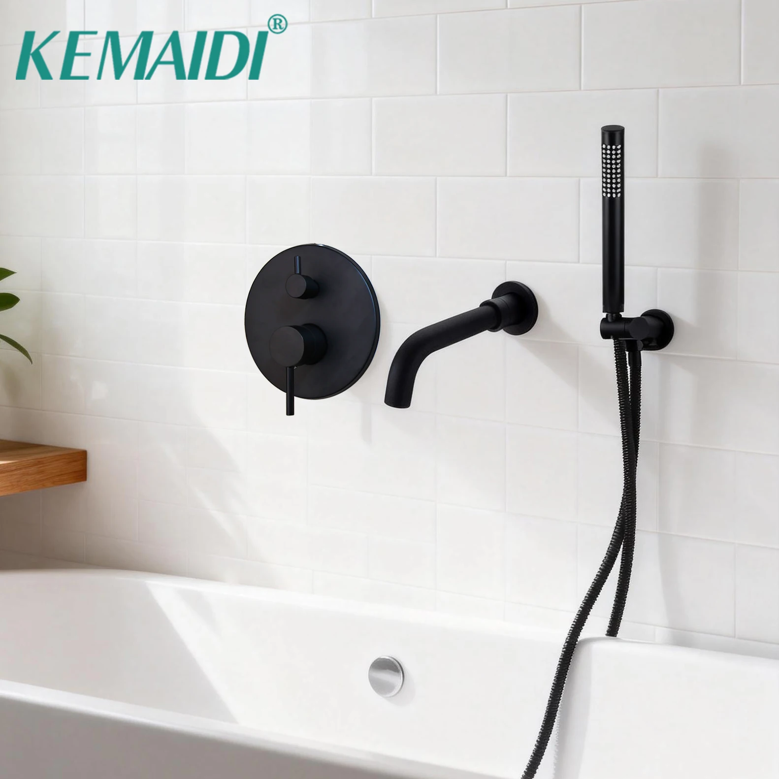 KEMAIDI  Wall-Mounted Tub & Shower Faucet Set, Handheld Sprayer with Dual-Control Mixer Valve Matte Black Shower System Faucets