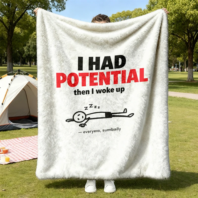 I Had Potential Then I Woke Up Bold Design Flannel Blanket, Dark Humor Funny Saying Flannel Throw