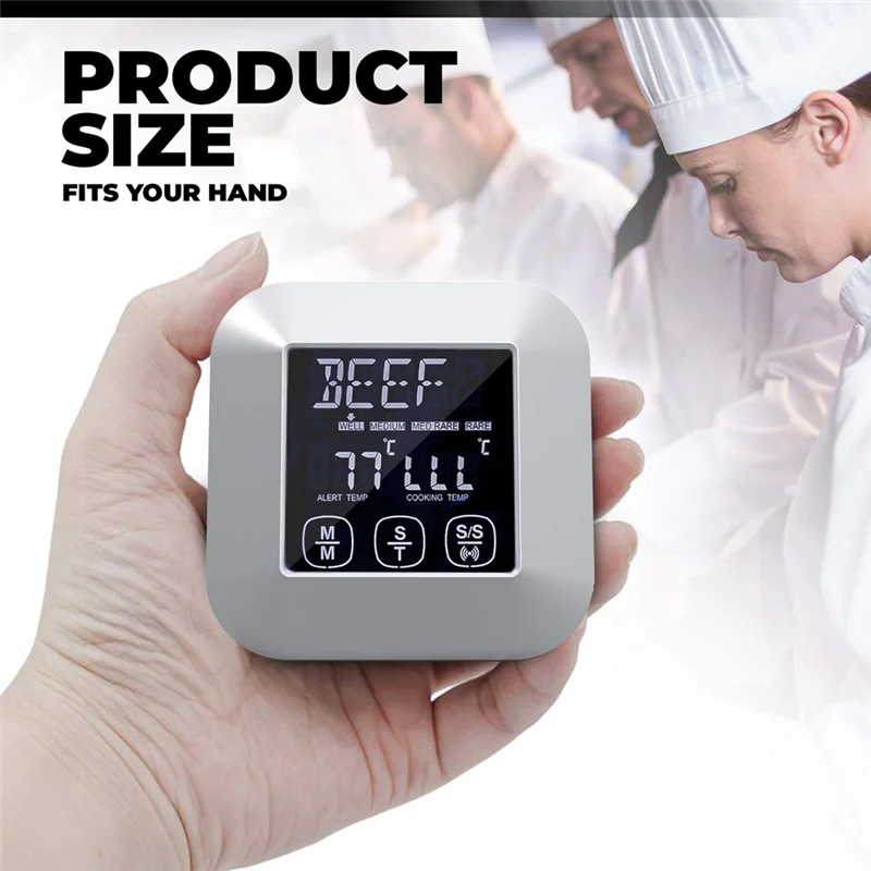 Digital Touch Screen Kitchen Thermometer for Meat Poultry Fish Long Wired Probe Cooking in Frying Pan Oven Smoker BBQ