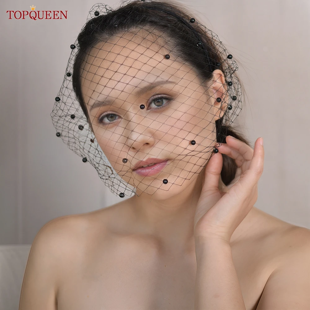 

Тюлевая Фата TOPQUEEN VA08 с жемчугом, свадебная фата для лица, Коктейльная Фата, Фата для птичьей клетки с повязкой на голову, мини Veu DIY