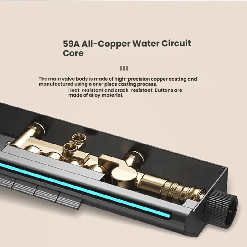 Gray Intelligent Square Tube Shower System Set Multifunctional Digital Display Piano Keys Household Temperature Shower Set