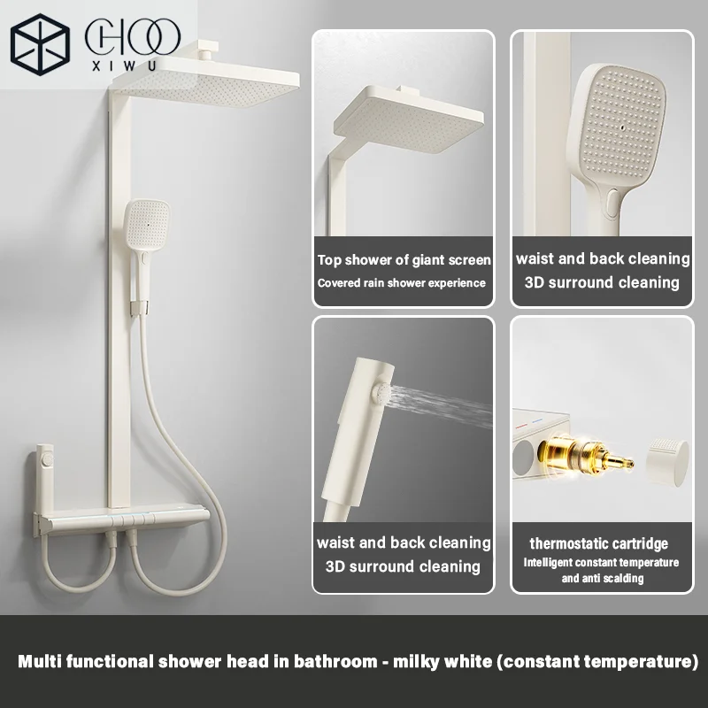 

CHOOXIWU-Milk White Shower Thermostat Shower Set Home Digital Display Shower Fine Copper Bath Pressurized Bathroom Shower Nozzle