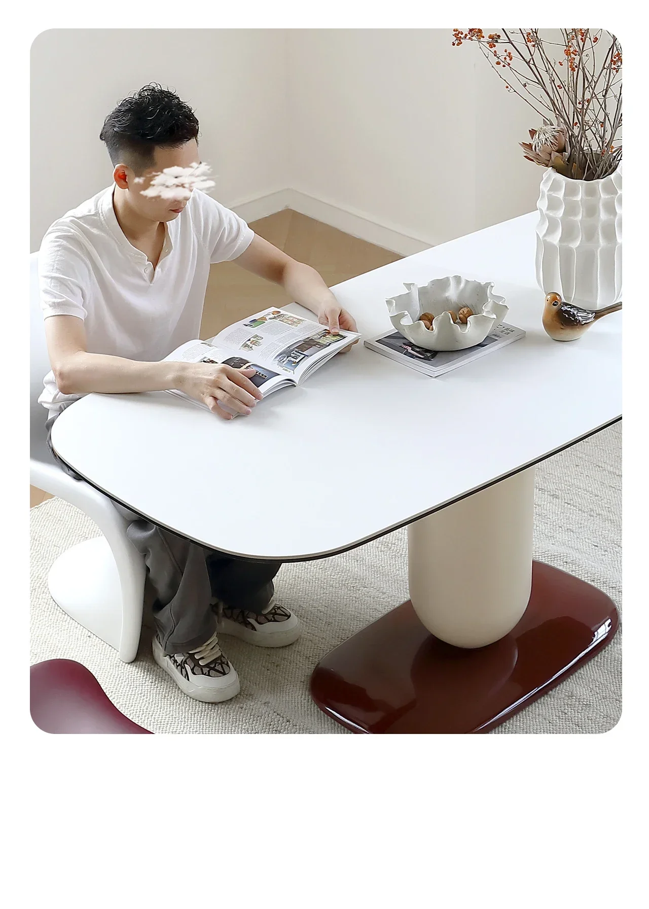 Rock slab rectangular dining table simple household table and chairs