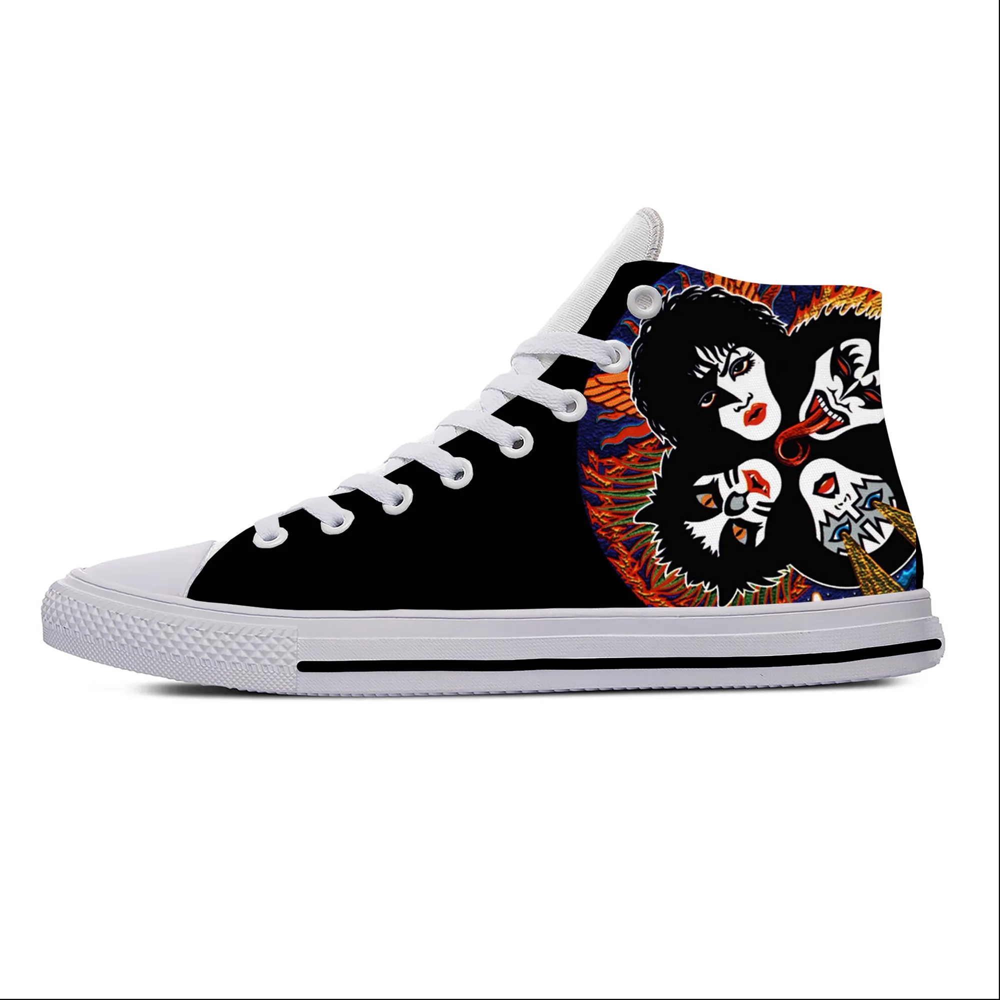 Heavy Metal Band Rock Kiss Music Fashion sepatu kain kasual lucu atasan tinggi ringan bersirkulasi motif 3D sepatu kets pria wanita