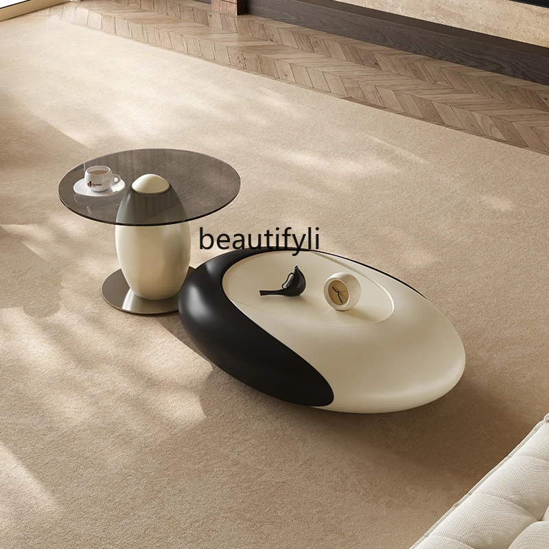 Modern minimalist high-end coffee table small apartment creative designer home medieval light luxury cream style living room