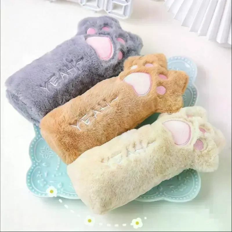 Cartoon Plush Cat Paw Pencil Case Large Capacity Storage Bag School Stationery Organizer Portable Multi Functional Pencil Pouch