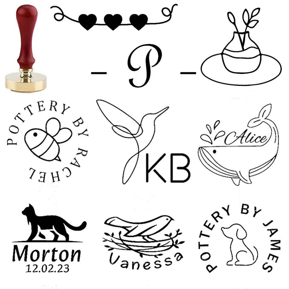 Cute Animals Floral Vase Bee Custom Wax Seal Stamp Initials Logo Design For Pottery Clay Soap Ice Invitation Decor E148-E156