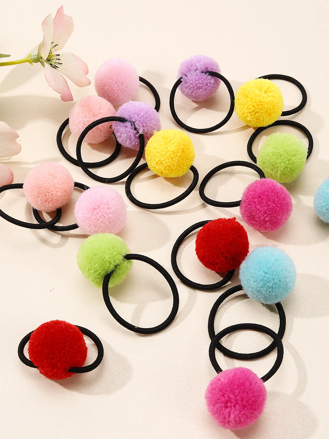 96pcs Cute Pompom Hair Ties for Little Girls Elastic Hair Rubber Bands Hair Ties Ponytail Holder Sweet Hair Accessories Headwear