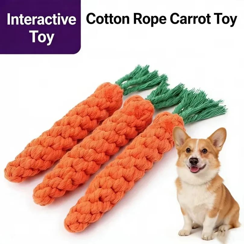 Safe Durable Carrot Dog Bite Rope Braided Chew Toy Resistant Puppy Molar Cleaning Cotton Teething Toy for Pets