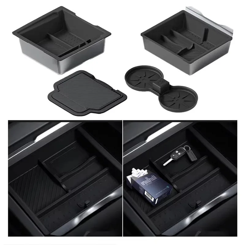 4Pcs Center Console Organizer Storage Box Set Compatible with Tesla Model Y Juniper / Model 3 Highland,  Interior Car Accessorie