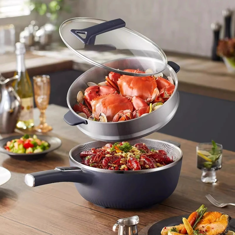 Multifunctional Electric Cooking Pot Integrated Household Non-Stick Pan Frying Boiling Steaming Hot Pot