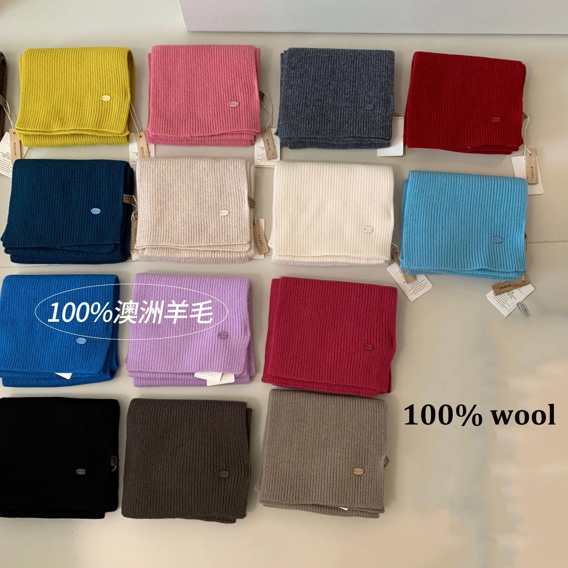 

Шарф из 100% шерсти для женщин осенне-зимний вязаный шарф однотонный