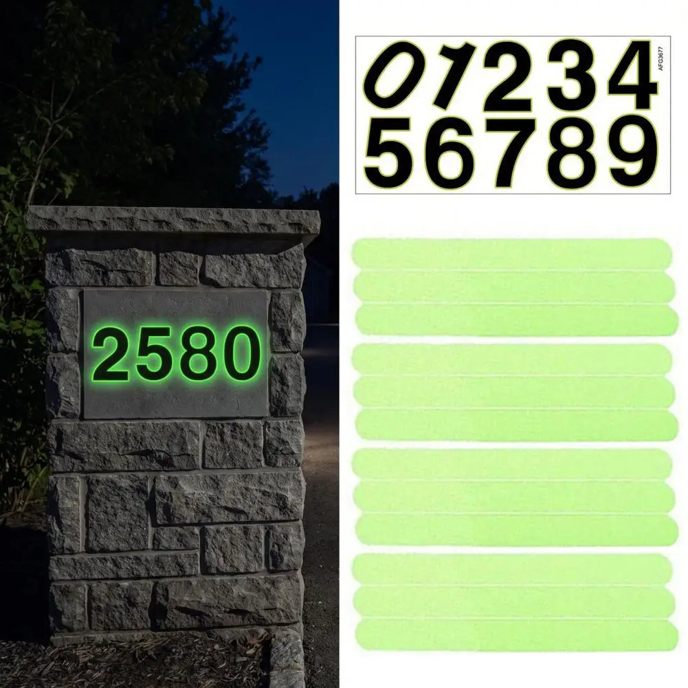 Visible Green Light House Numbers Glow Dark Number Stickers Self-adhesive House Numbers Emergency Guide Decals for Mailbox Door