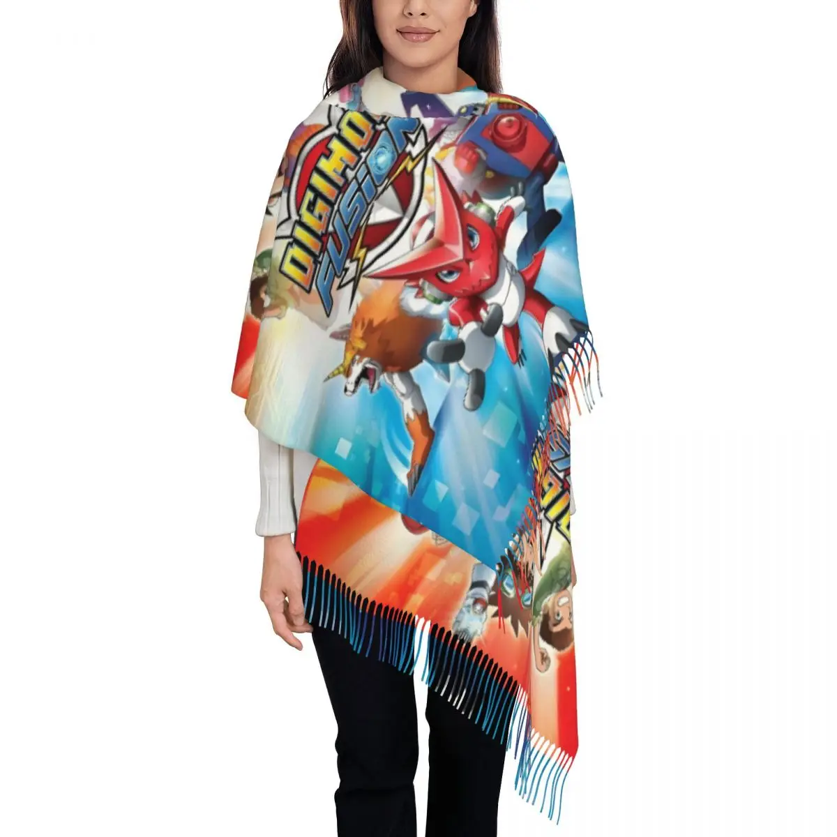 

Женский шарф с кисточками Digimons Japane для видеоигр, мягкий шарф в стиле аниме, манга, женские зимне-осенние шарфы