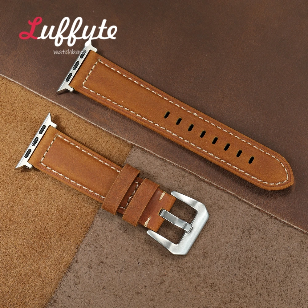 Echtes Lederarmband für Apple Watch 1–10 Ultra SE 2, Crazy Horse Rindslederarmbänder für Iwatch 38/40/41/42/44/45/46/49 mm