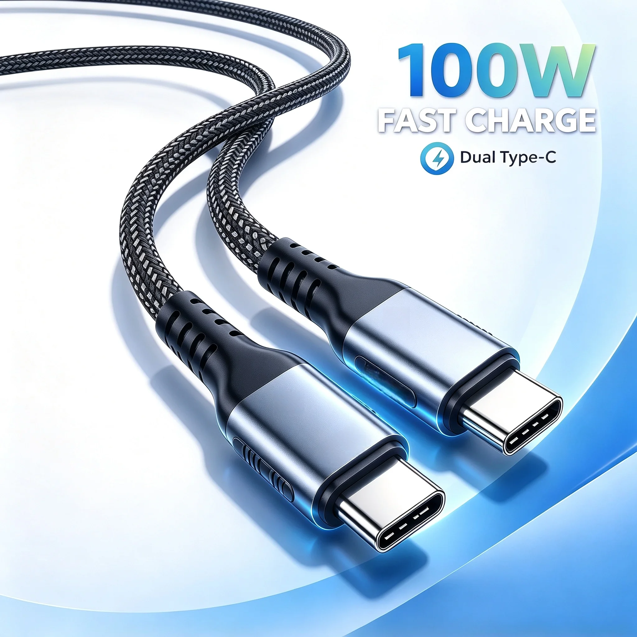 100W PD USB C to USB C Cable 1M, 5A Fast Charging Nylon Braided Type-C Data Cord for MacBook, iPad Pro, Samsung, Xiaomi, Laptop