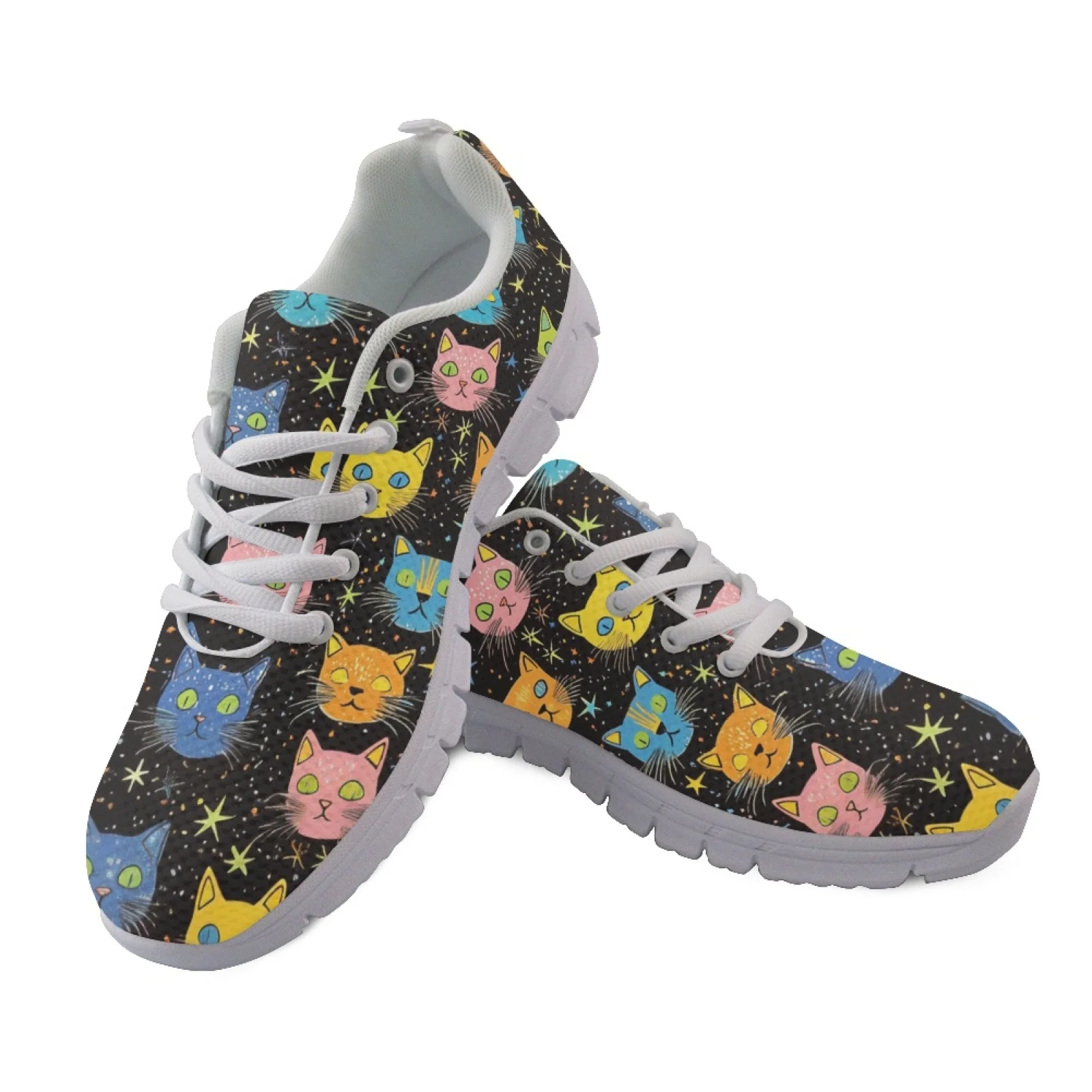 Coloranimal Breathable Anti-Slip Fitness Shoes for Men Women's Running Shoes for Walking Cat Floral Dots