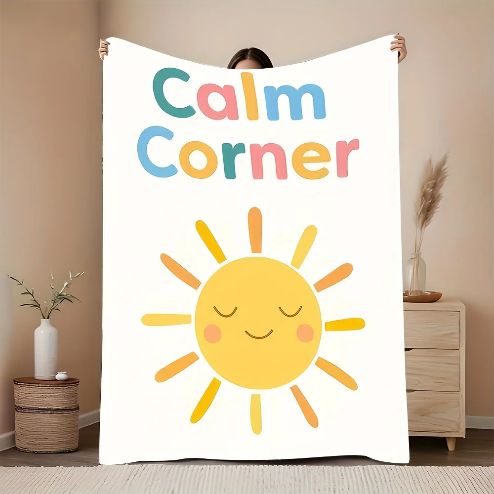 

Calm Corner Smiling Sun Flannel Blanket - Pastel Color Ultra-Soft Throw for Sofa Bed Camping - Machine Washable Home Decor Gift