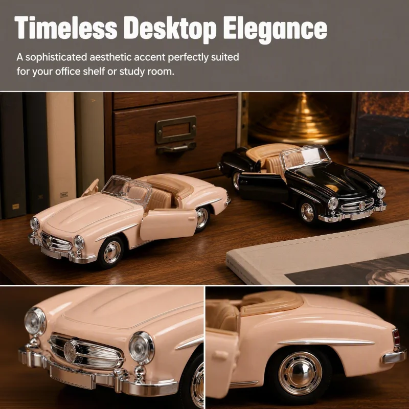 1/32 Scale Classic Convertible Alloy Model Car, Retro Nostalgic Sports Car, Alloy Toy Vehicle with Opening Doors, Collectible CA view 3
