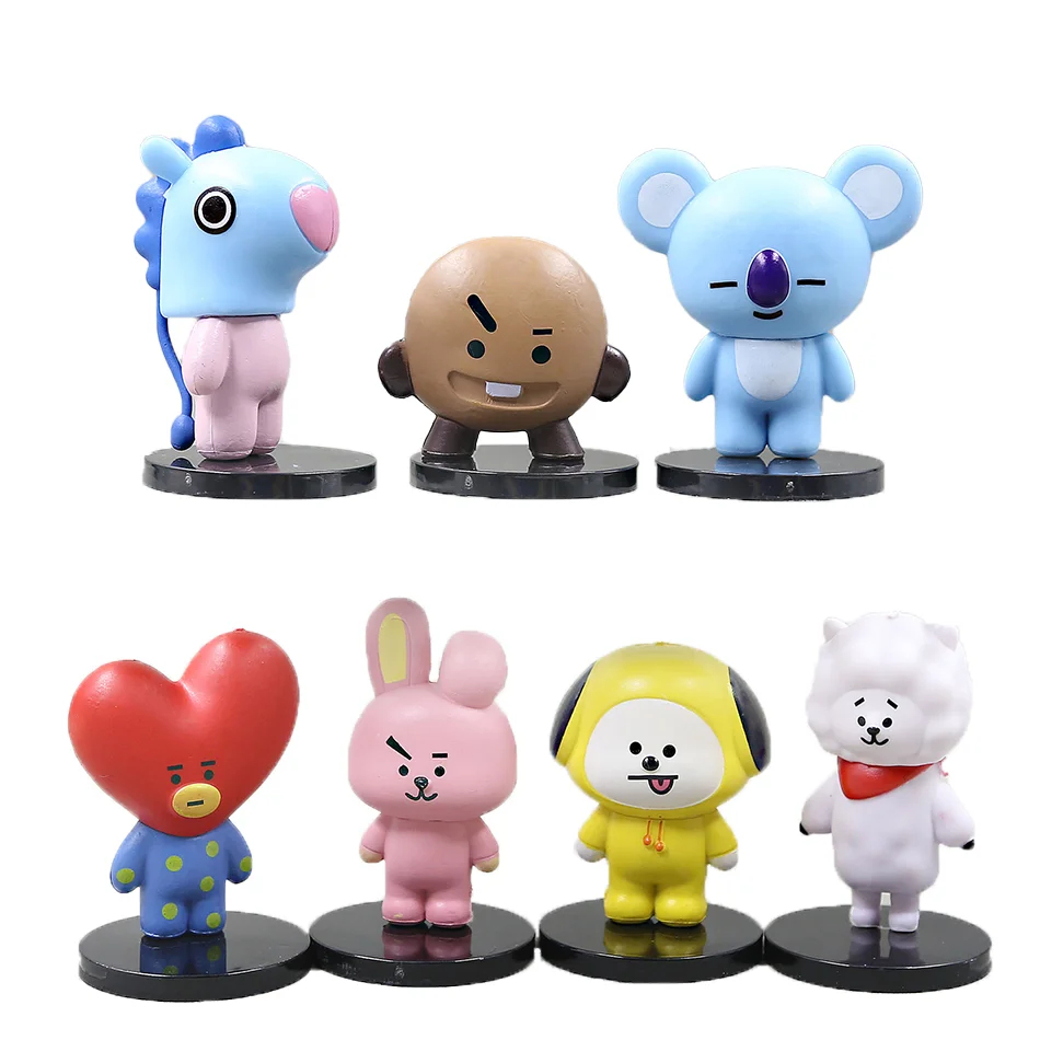 7 Шт. Bt21 Kawaii Интерактивные Фигурки Набор Креативные Узоры Чими Функциональные Игрушки Для Девочек Праздничный Подарок Ма...