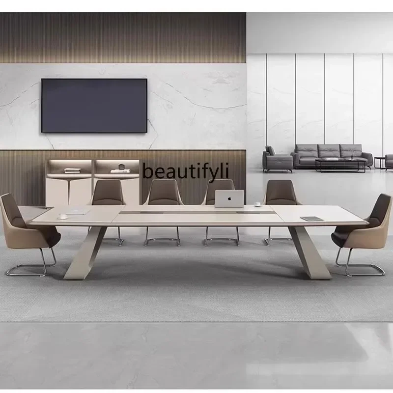 LJYLight luxury paint conference table large desk workbench meeting room negotiation chair combination