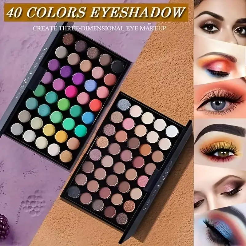 40-Color Eyeshadow Palette,Matte Shimmer Glitter Metallic Eye Shadow Palette,Glitter Finish,Highly Pigmented Long-Wearing