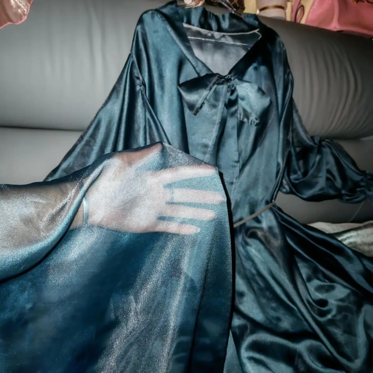 Glossy Ice Silk Satin Long Dress Loose Pajamas Maxi Dress Pullover Elegant Dresses Sleeping Wear