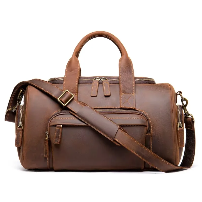 Leather Retro Men's Travel Bag | Retro Weekend Fitness Bag Zipper | OEM Custom Wholesale