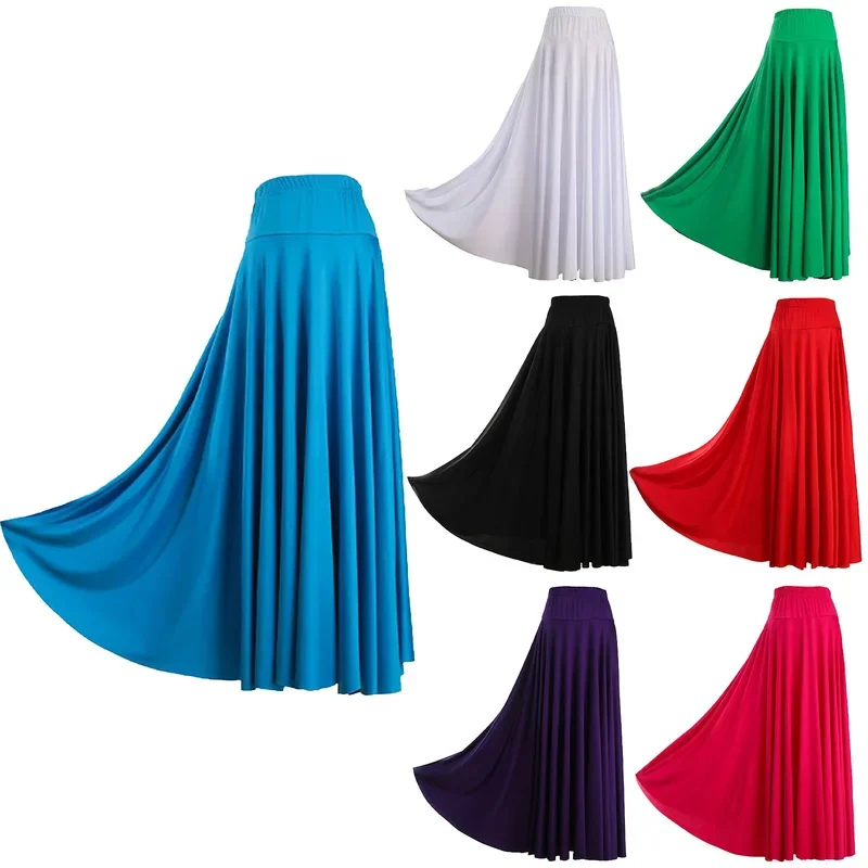Lady Modern Swing Skirt Waltz Ballroom Dance Practice Ruffle Long Skirt Women Ballroom Dance Half Skirt Solid Color Long Dresses