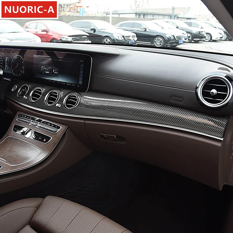 Auto-Armaturenbrett-Mittelkonsolen-Abdeckungsleisten für Mercedes Benz E-Klasse W213 2016-2018 LHD Carbonfaser-Farbaufkleber