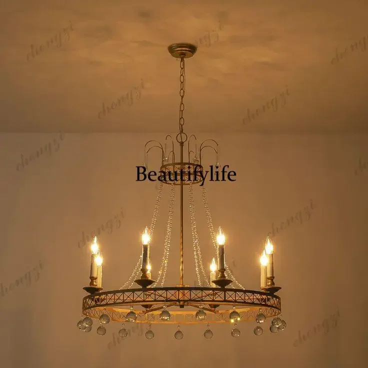 M138 American chandelier crystal retro living room main lamp light luxury large apartment lamp bedroom simple country
