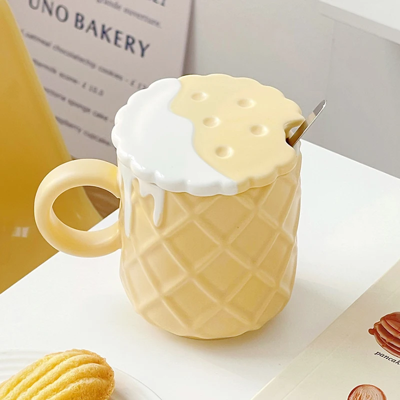 Ceramic Water Cup Cute Mug Couple Cup Girl Creative Breakfast Milk Cup With Lid With Spoon Home Drinking Cup