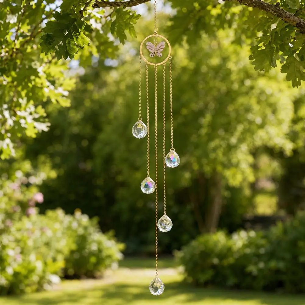 Garden Wind Chime Wind Chime Sun Catcher with 7-color Ab Balls Faceted Light Beads Hanging Ornament Rainbow Maker for Garden