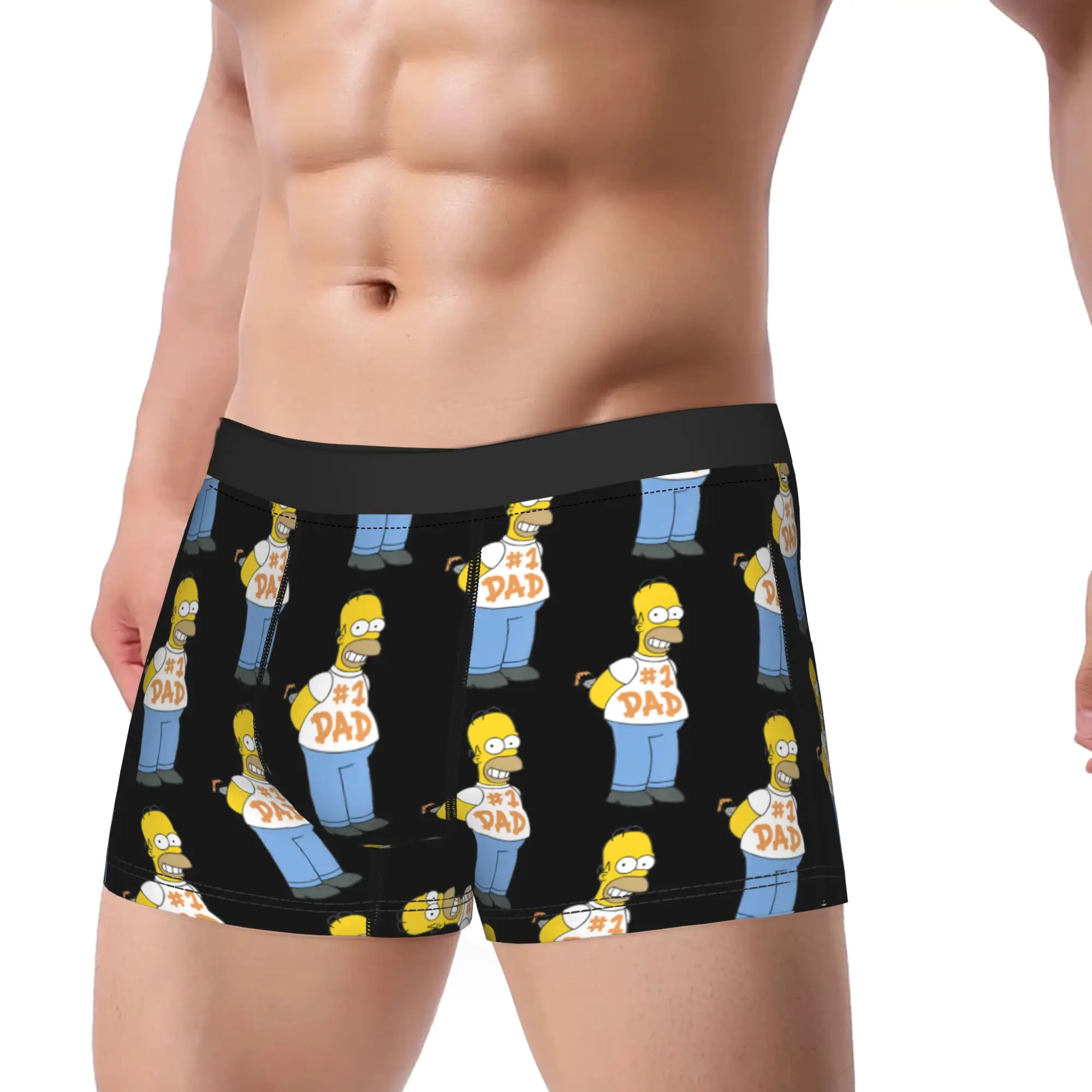 Men's The Simpson Homer Number 1 Dad Long Underwear  Novelty Boxer Briefs Shorts Panties Male Breathable Underpants M-XXL