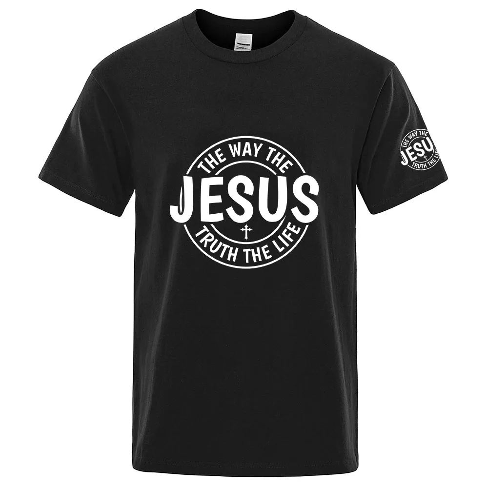 T-shirt à manches courtes en coton pour homme, imprimé avec les mots « Jesus Way Truth Life », été 2026, marque, couleur unie, décontracté