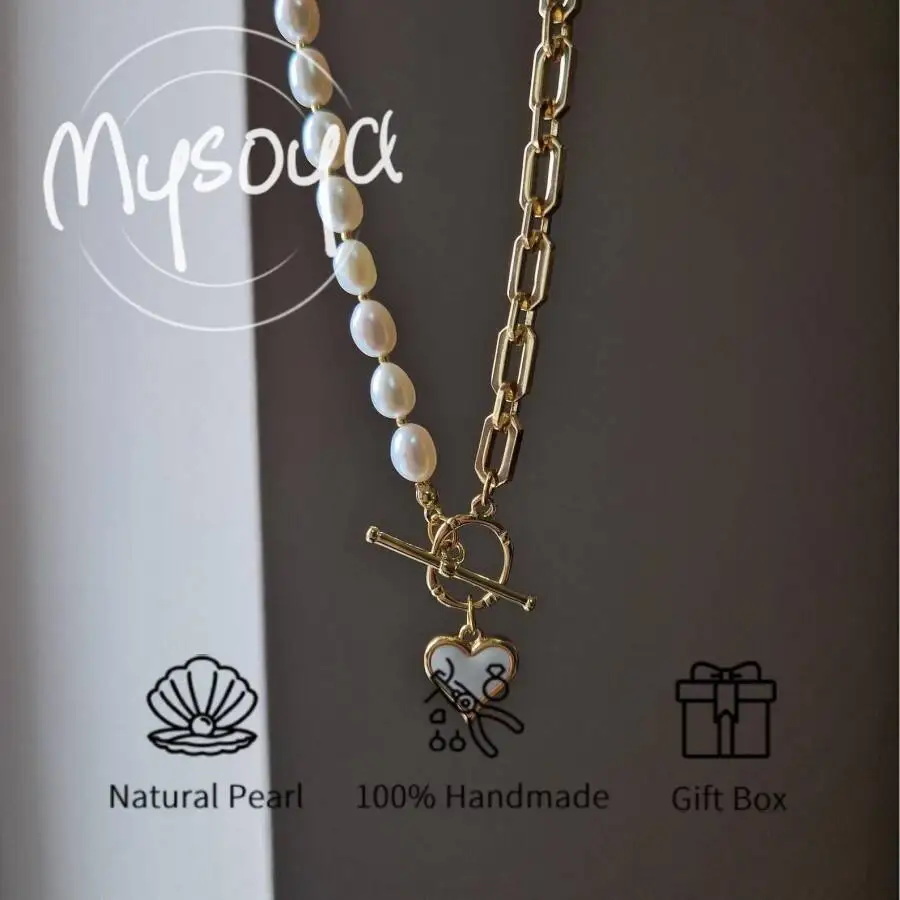 

Ожерелье MYSOYA из пресноводного жемчуга в форме белого риса с подвеской в виде сердца, жемчужины 5-6 мм, подарок на день рождения, свадебные украшения