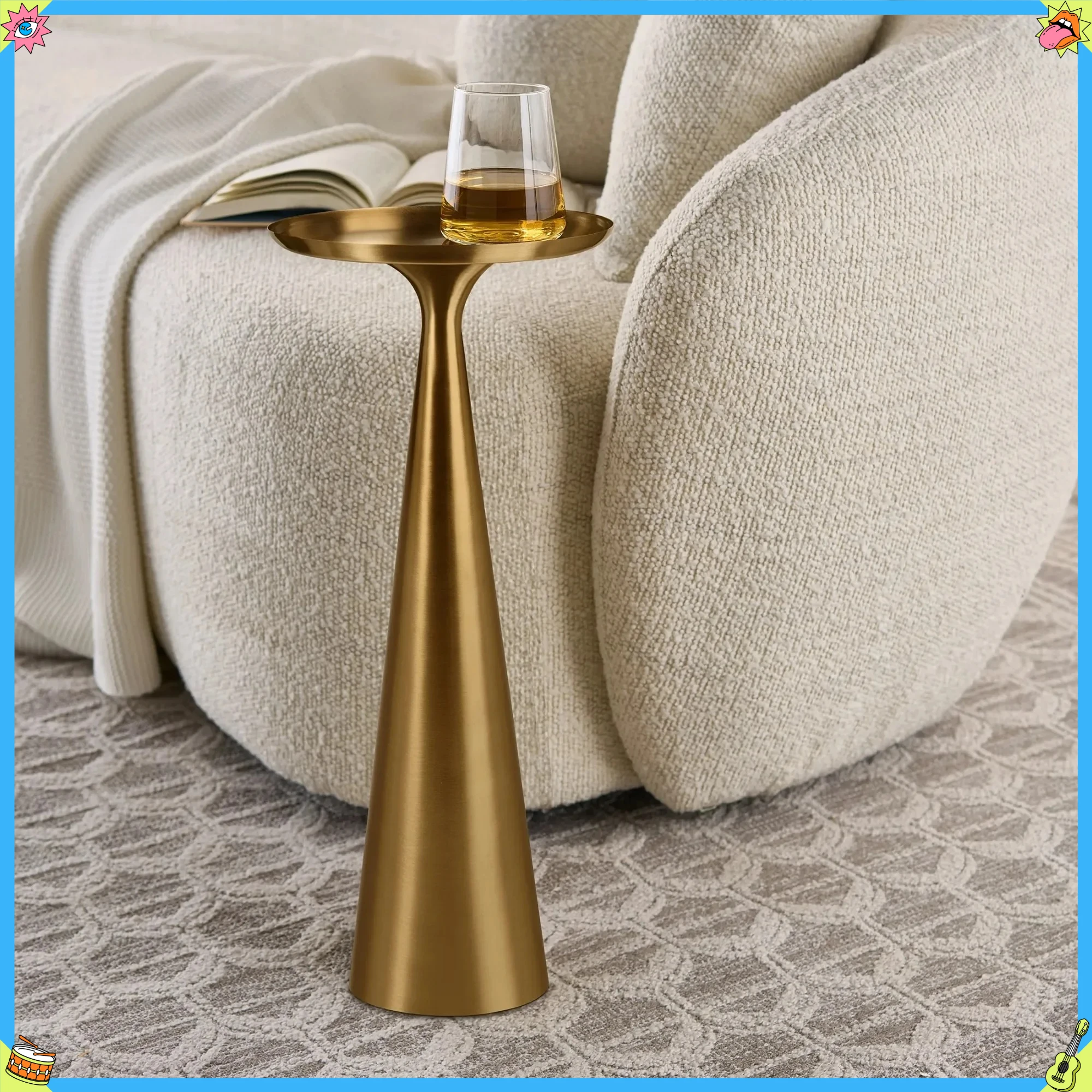 

Уличный столик для напитков из латуни золотого цвета, легкий приставной столик без сборки, прочный для патио, террасы и у бассейна