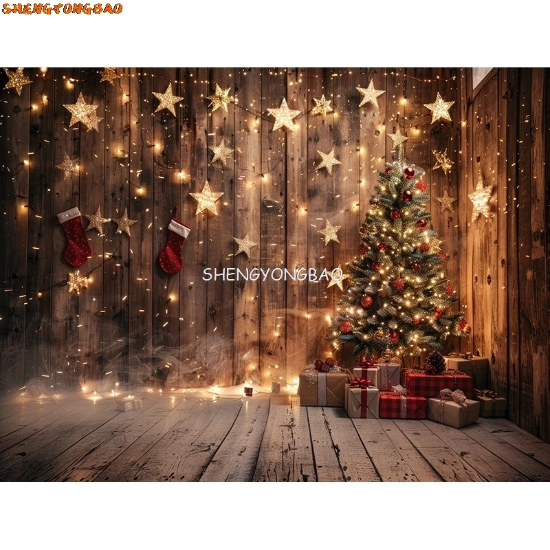 SHENGYONGBAO 크리스마스 날 장식 거실 사진 배경, 새해 휴일 벽난로, 실내 파티 배경 JS-06