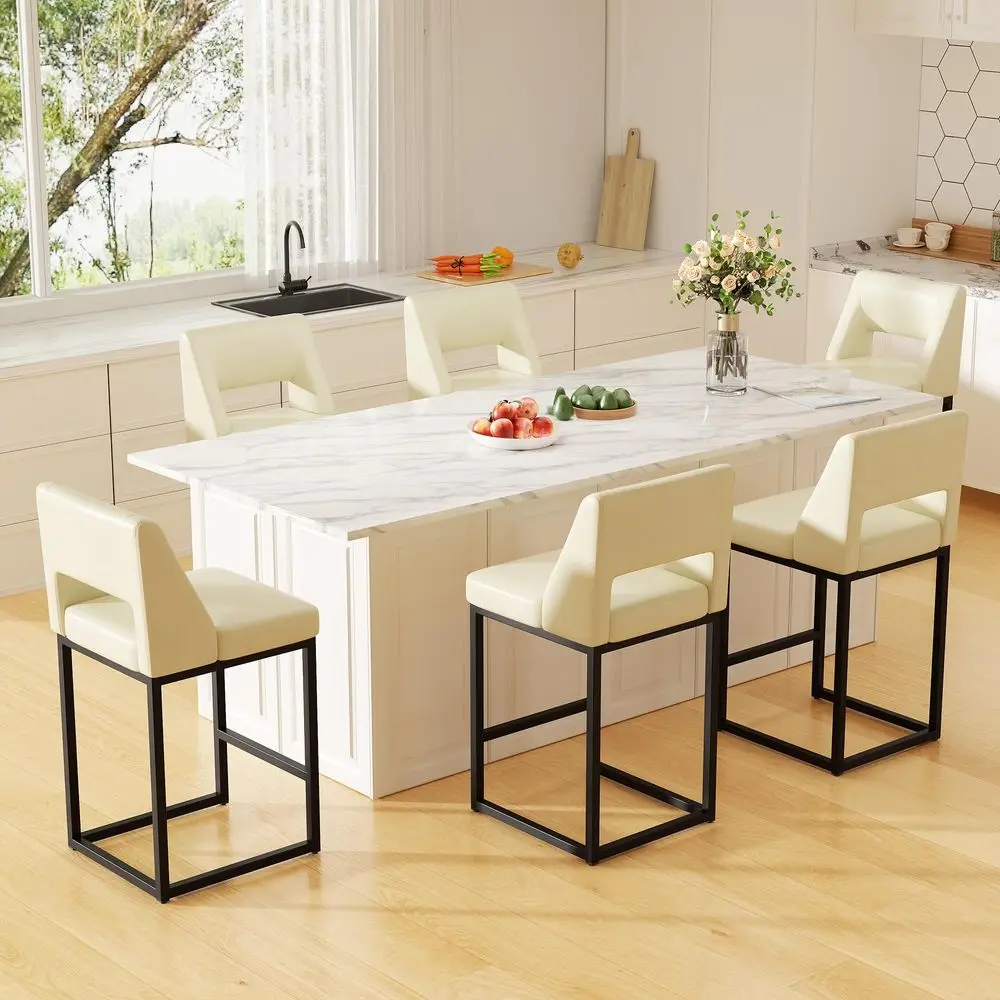 Modern Counter Height Bar Stools Upholstered Faux Leather Bar Chairs with Backs and Metal Frame for Kitchen Counter Kitchen Isl