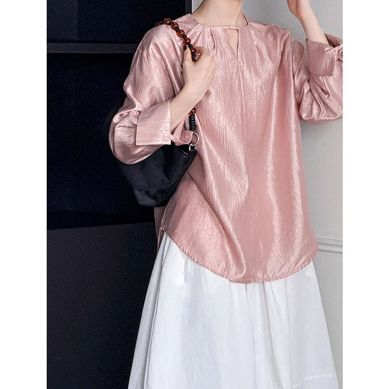 

Summer women's long sleeved shirt, retro commuter top, Korean style, no ironing process, 2025 new