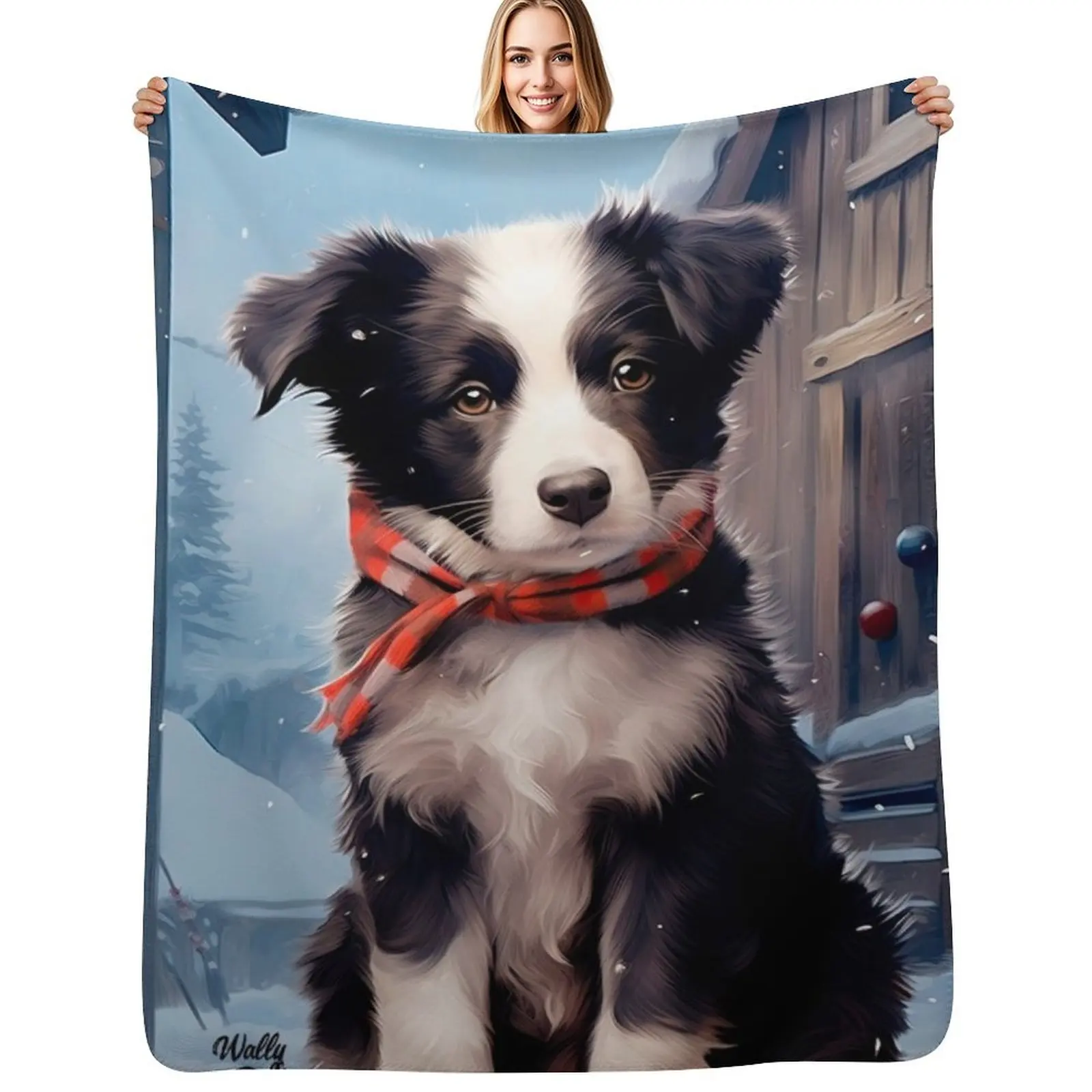 cute border collie puppy in winter for Christmas Throw Blanket Soft Solid Color Blanket for Couch Bed
