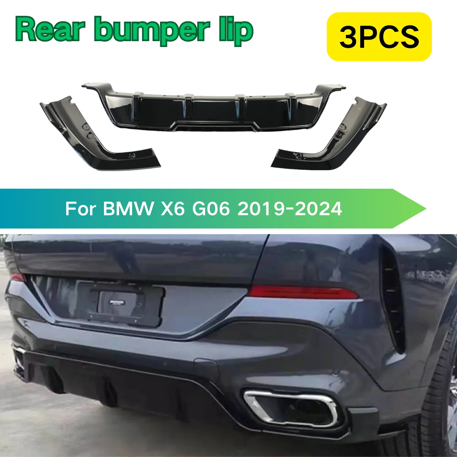 

Rear Bumper Lip For BMW X6 G06 2019-2024 MP Style Car Accessories Spoiler Splitter Diffuser Body Kit Carbon Fiber Look