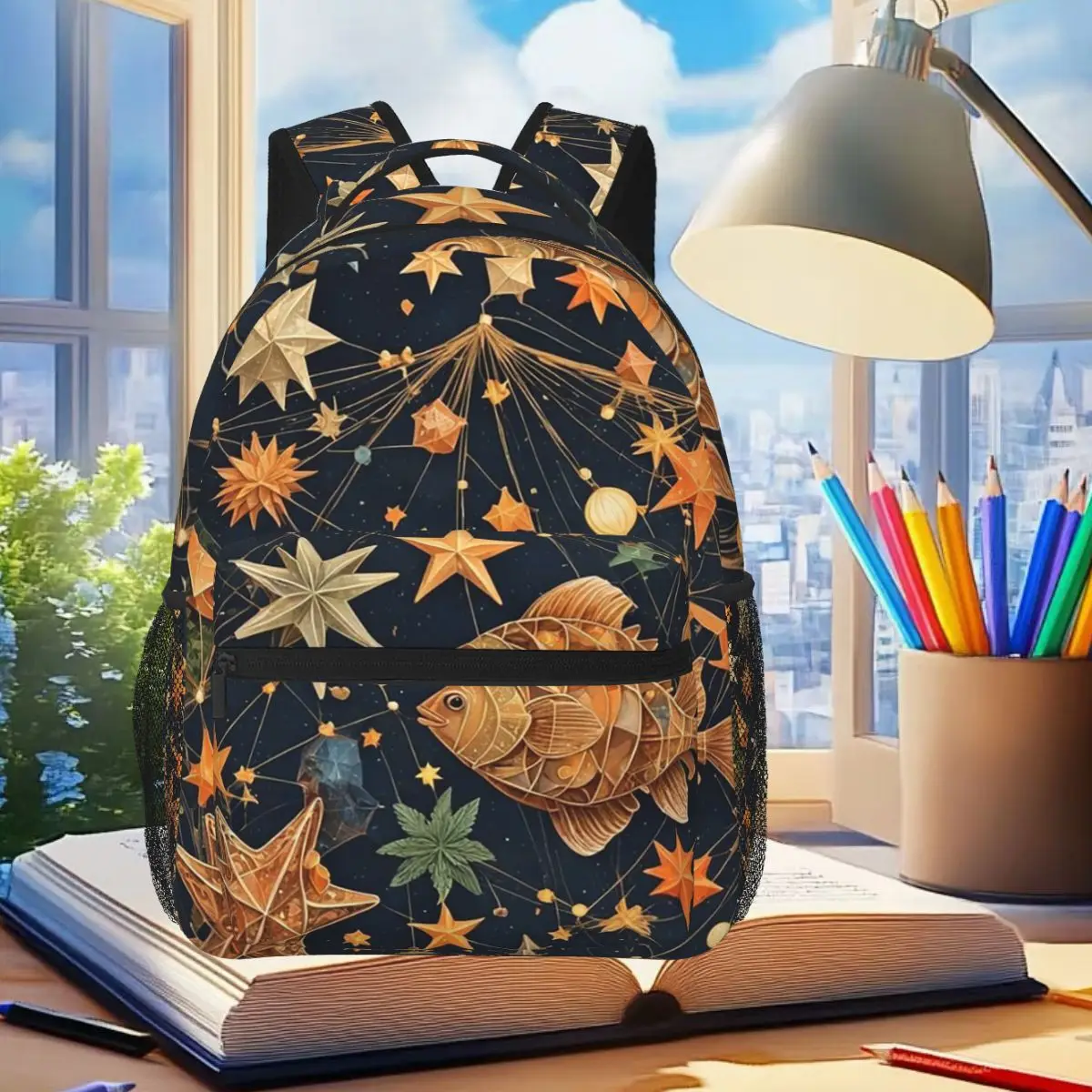 

Fish&Stars Student Backpack School Bag Hiking Travel Daypack for Boys Girls Fashion Bookbag Shoulder Bags