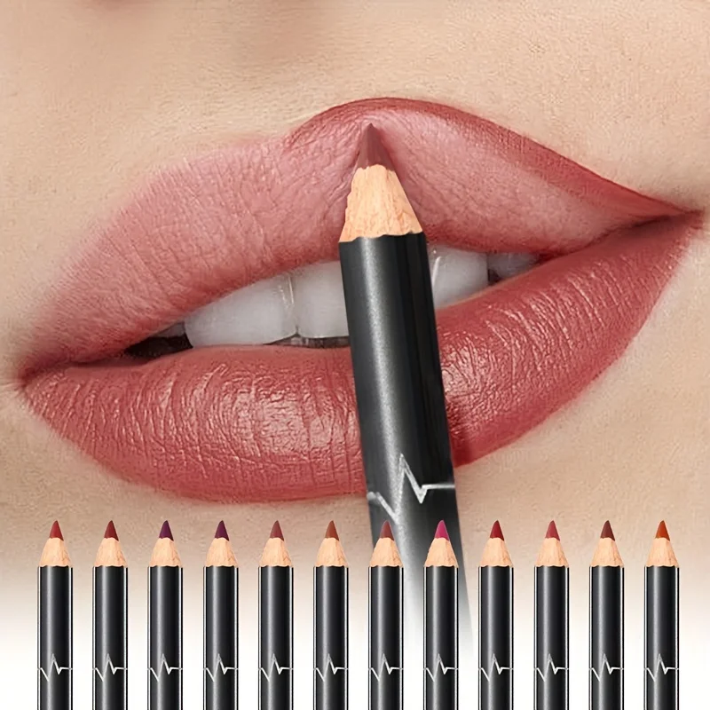 Langlebiger, wasserfester, matter Lipliner-Stift, roter Lippenkontur-Tönungs-Lippenstift, antihaftbeschichtete Tasse, hohes Pigment, 12 Farben