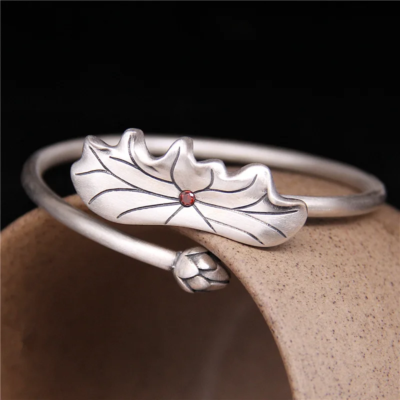 

Uglyless Real 999 Silver Bangle Handmade Lotus Leaf Bangles Women Vintage Thai Silver Ethnic Bracelets Oriental Elegant Jewelry